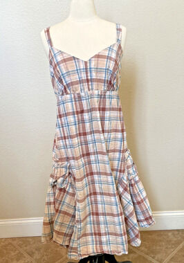 Y2K Torrid Plaid Madras Cami Maxi Dress Cargo Pockets Womens Size 0 Large 12/14